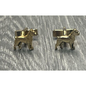 Boxer Dog Cufflinks Mens Gold Tone Bullet‎ Back Pair Groom Wedding Cuff Links